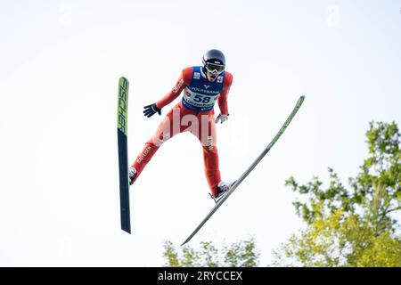 Hinzenbach, Autriche. 30 septembre 2023. Le Grand Prix d'été FIS Skisprung se déroule sur la colline de saut à ski près d'Eferding ©Andreas Stroh / Alamy Live News Banque D'Images