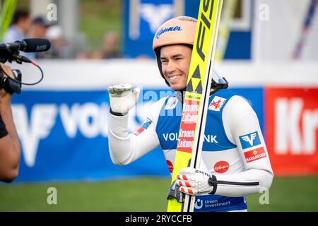 Hinzenbach, Autriche. 30 septembre 2023. Grand Prix d'été FIS Skisprung se déroulant sur la colline de saut à ski près d'Eferding, Austrias Stefan Kraft ©Andreas Stroh / Alamy Live News Banque D'Images