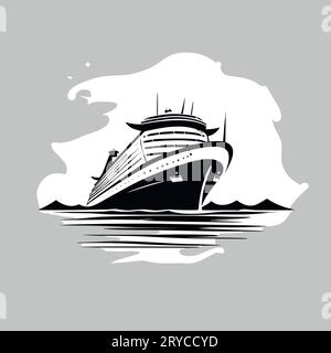 Conception llogo de bateau de croisière. Icône de la silhouette de la doublure d'océan. Illustration vectorielle Illustration de Vecteur
