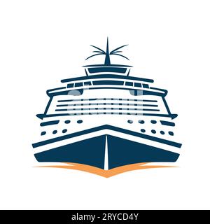 Conception llogo de bateau de croisière. Icône de la silhouette de la doublure d'océan. Illustration vectorielle Illustration de Vecteur