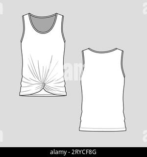 Femme Front Twist débardeur mode plat esquisse technique modèle de dessin technique cad maquette vers le vecteur de conception Illustration de Vecteur