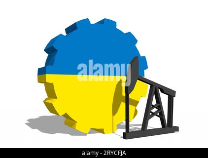 Engrenage avec pompe à huile texturée par le drapeau de l'Ukraine Banque D'Images