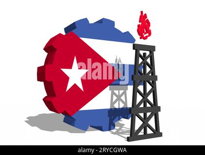 Équipement avec plate-forme à gaz icône simple, texturé par le drapeau de Cuba Banque D'Images