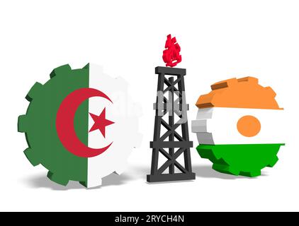 L'Algérie et le niger drapeaux sur des engins, plate-forme de gaz entre eux Banque D'Images