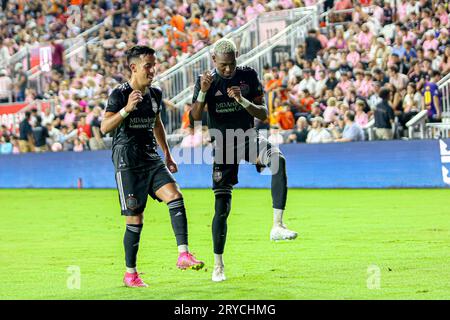 Joueurs du Houston Dynamo célébrant fort Lauderdale, USA, 27 septembre 2023 Inter Miami CF v Houston Dynamo, Lamar Hunt Open Cup final, crédit : CH Banque D'Images