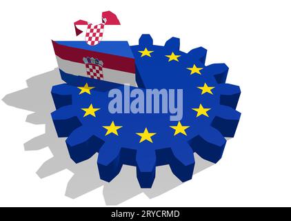 Drapeau de l'Union européenne sur les engins, Croatie comme partie de la roue dentée Banque D'Images