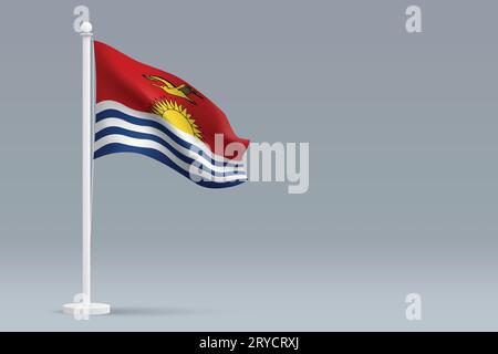 Drapeau national Kiribati réaliste 3d isolé sur fond gris avec copyspace Illustration de Vecteur