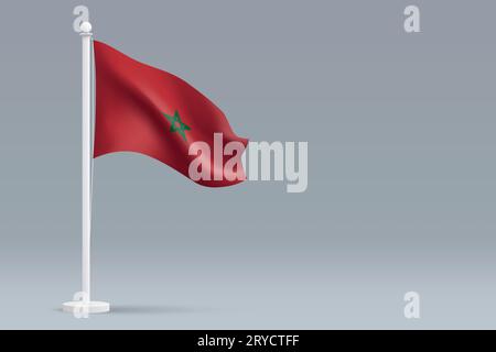 Drapeau réaliste du Maroc national 3d isolé sur fond gris avec copyspace Illustration de Vecteur