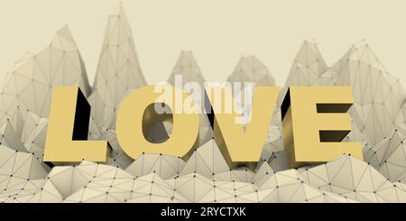 Low poly paysage montagneux. Texte amour Banque D'Images