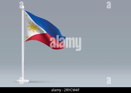 Drapeau national des Philippines réaliste 3d isolé sur fond gris avec copyspace Illustration de Vecteur