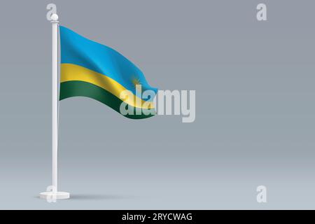 Drapeau réaliste du Rwanda national 3d isolé sur fond gris avec copyspace Illustration de Vecteur