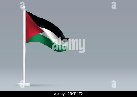 Drapeau palestinien national réaliste 3d isolé sur fond gris avec copyspace Illustration de Vecteur