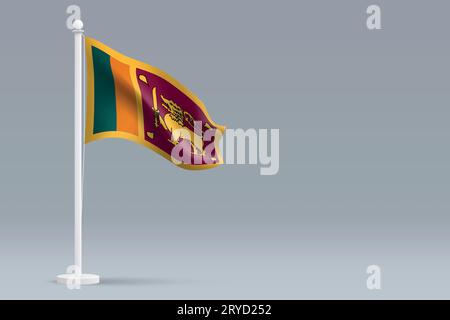 Drapeau national réaliste du Sri Lanka 3d isolé sur fond gris avec copyspace Illustration de Vecteur