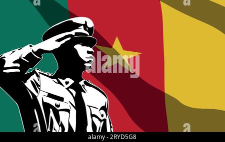 Silhouette de soldat avec drapeau du Cameroun sur fond. Concept de jour de l'armée Illustration de Vecteur