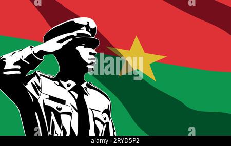 Silhouette de soldat avec drapeau du Burkina Faso sur fond. Concept de jour de l'armée Illustration de Vecteur