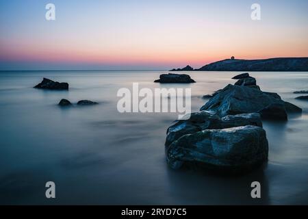 Coucher de soleil à l'Arche de Port blanc à Saint-Pierre-Quiberon Banque D'Images