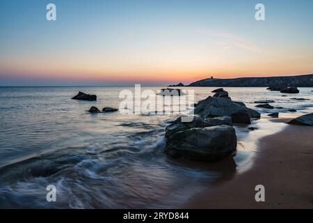 Coucher de soleil à l'Arche de Port blanc à Saint-Pierre-Quiberon Banque D'Images