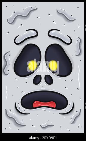 Expression non croyante de White Ghost visage expression Cartoon. Papier peint, couverture, étiquette et conception d'emballage. Illustration vectorielle Illustration de Vecteur