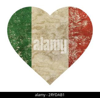 Grunge vintage en forme de coeur s'est évanoui d'un drapeau de l'Italie Banque D'Images