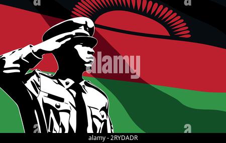 Silhouette de soldat avec drapeau du Malawi sur fond. Concept de jour de l'armée Illustration de Vecteur