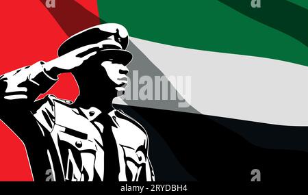 Silhouette de soldat avec drapeau des Émirats arabes Unis sur fond. Concept de jour de l'armée Illustration de Vecteur