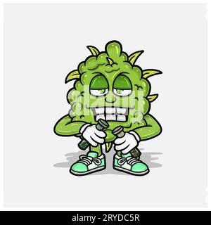 Weed Bud avec Bongs Characters Cartoon. Pour Mascot logo, Tshirt Design, Business, couverture, étiquette et produit d'emballage. Vecteur et illustrations. Illustration de Vecteur