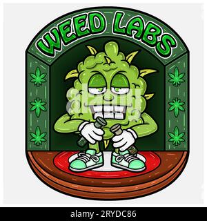 Logo cercle de Weed Bud avec des Bongs dans le dessin animé des personnages de scène. Pour Mascot logo, Tshirt Design, Business, couverture, étiquette et produit d'emballage. Vecteur A. Illustration de Vecteur