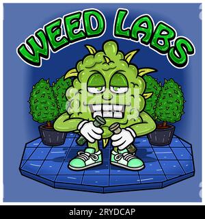 Weed Bud avec Bongs dans Floor Characters Cartoon. Pour Mascot logo, Tshirt Design, Business, couverture, étiquette et produit d'emballage. Vector et Illustration Illustration de Vecteur