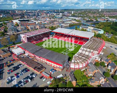 Nottingham, Royaume-Uni. 09.21.2023 Nottingham Forest football Club, The City Ground. Image aérienne. 21 septembre 2023. Banque D'Images