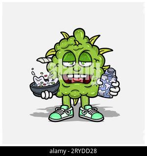 Weed Bud Mascot Cartoon contenant des céréales et du lait. Pour Mascot logo, Tshirt Design, Business, couverture, étiquette et produit d'emballage. Vector et Illustratio Illustration de Vecteur