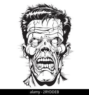 Frankenstein tête esquisse dessiné à la main Halloween Vector Illustration de Vecteur