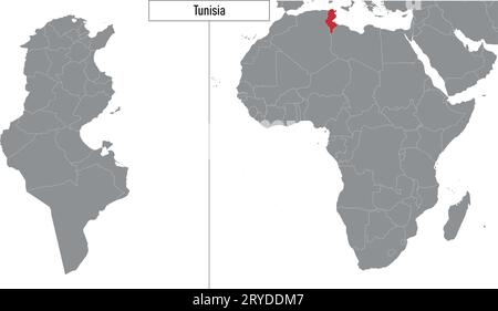 Carte de Tunisie et localisation sur la carte de l'Afrique. Illustration vectorielle Illustration de Vecteur