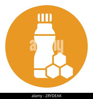 Bouteille de yaourt buvable avec icône vecteur de miel de saveur. Enseigne de produits laitiers. Symbole graphique pour la conception de sites Web et d'applications de cuisine, logo, application, interface utilisateur Illustration de Vecteur