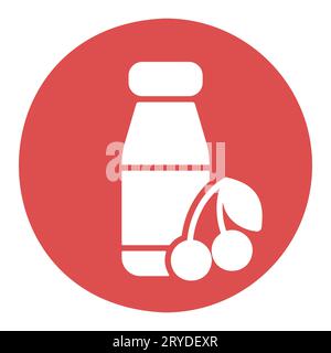 Bouteille de yaourt buvable avec icône vecteur de cerise aromatique. Enseigne de produits laitiers. Symbole graphique pour la conception de sites Web et d'applications de cuisine, logo, application, interface utilisateur Illustration de Vecteur