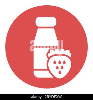 Bouteille de yaourt buvable avec icône vecteur fraise saveur. Enseigne de produits laitiers. Symbole graphique pour la conception de sites Web et d'applications de cuisine, logo, application, interface utilisateur Illustration de Vecteur