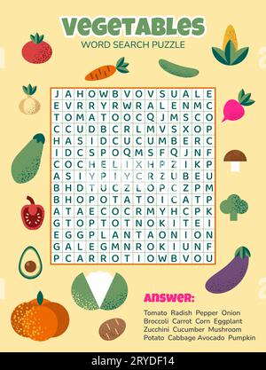 Puzzle de recherche de mots avec des légumes. Tâche de formation Illustration de Vecteur