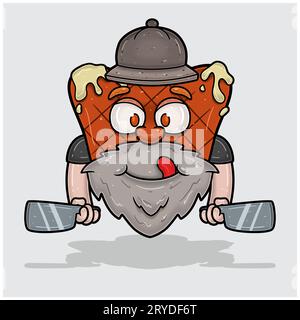 Mascotte Cartoon of Meat Steak avec deux couteaux. Illustrations vectorielles Illustration de Vecteur