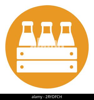 Boîte en bois à lait. Icône vectorielle de caisse de bouteilles de lait. Enseigne de produits laitiers. Symbole graphique pour la conception de sites Web et d'applications de cuisine, logo, application, interface utilisateur Illustration de Vecteur