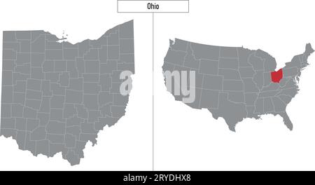Carte simple de l'état de l'Ohio des États-Unis et localisation sur la carte des États-Unis Illustration de Vecteur