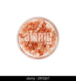 Gros plan bol en verre de sel rose de l'Himalaya Banque D'Images