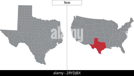 Carte simple de l'état du Texas des États-Unis et localisation sur la carte des États-Unis Illustration de Vecteur