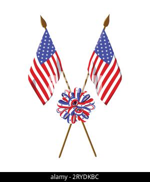 Drapeaux AMÉRICAINS et un noeud de ruban rayé sur un fond blanc. Éléments vectoriels pour la conception de cartes de vœux pour le jour de l'indépendance des États-Unis et le jour du souvenir Illustration de Vecteur
