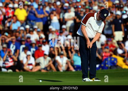 Rome, . 30 septembre 2023. Rome, Italie 30.09.2023 : l'équipe Robert Macintyre Europe lors DES MATCHES FOURBALL à la RYDER CUP 2023 au Marco Simone Golf & Country Club di Guidonia Montecelio, Roma crédit : Agence photo indépendante/Alamy Live News Banque D'Images