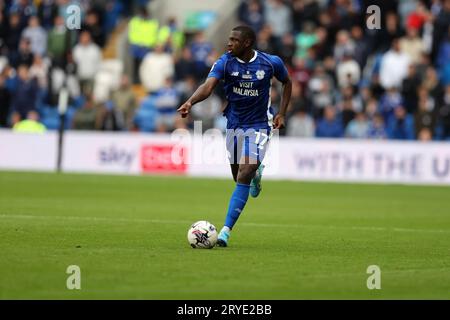 Cardiff, Royaume-Uni. 30 septembre 2023. Jamilu Collins de la ville de Cardiff en action. Match de championnat EFL Skybet, Cardiff City contre Rotherham Utd au Cardiff City Stadium à Cardiff, pays de Galles, le samedi 30 septembre 2023. Cette image ne peut être utilisée qu'à des fins éditoriales. Usage éditorial uniquement, photo par Andrew Orchard/Andrew Orchard photographie sportive/Alamy Live News crédit : Andrew Orchard photographie sportive/Alamy Live News Banque D'Images