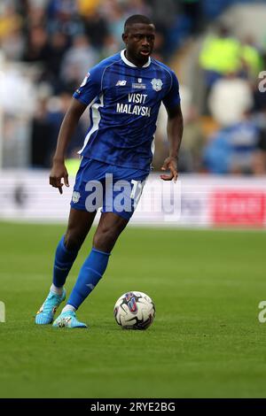 Cardiff, Royaume-Uni. 30 septembre 2023. Jamilu Collins de la ville de Cardiff en action. Match de championnat EFL Skybet, Cardiff City contre Rotherham Utd au Cardiff City Stadium à Cardiff, pays de Galles, le samedi 30 septembre 2023. Cette image ne peut être utilisée qu'à des fins éditoriales. Usage éditorial uniquement, photo par Andrew Orchard/Andrew Orchard photographie sportive/Alamy Live News crédit : Andrew Orchard photographie sportive/Alamy Live News Banque D'Images