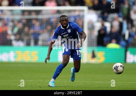 Cardiff, Royaume-Uni. 30 septembre 2023. Jamilu Collins de la ville de Cardiff en action. Match de championnat EFL Skybet, Cardiff City contre Rotherham Utd au Cardiff City Stadium à Cardiff, pays de Galles, le samedi 30 septembre 2023. Cette image ne peut être utilisée qu'à des fins éditoriales. Usage éditorial uniquement, photo par Andrew Orchard/Andrew Orchard photographie sportive/Alamy Live News crédit : Andrew Orchard photographie sportive/Alamy Live News Banque D'Images