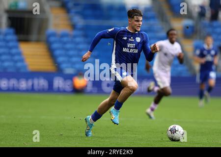 Cardiff, Royaume-Uni. 30 septembre 2023. Ollie Tanner de la ville de Cardiff en action. Match de championnat EFL Skybet, Cardiff City contre Rotherham Utd au Cardiff City Stadium à Cardiff, pays de Galles, le samedi 30 septembre 2023. Cette image ne peut être utilisée qu'à des fins éditoriales. Usage éditorial uniquement, photo par Andrew Orchard/Andrew Orchard photographie sportive/Alamy Live News crédit : Andrew Orchard photographie sportive/Alamy Live News Banque D'Images