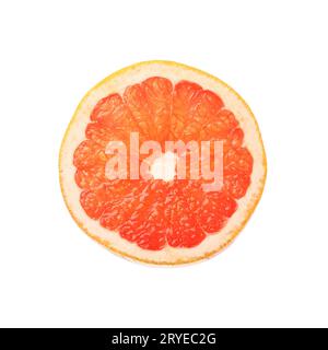 Gros plan tranche ronde de pamplemousse rose coupée sur blanc Banque D'Images