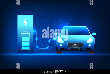 Technologie de voiture électrique qui charge la batterie du véhicule à partir d'une station de charge de véhicule électrique. Cela fait référence à la technologie de véhicule électrique qui Illustration de Vecteur