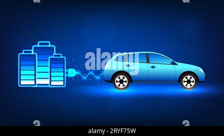 Technologie de voiture électrique, une voiture avec une prise d'alimentation connectée à la batterie il se réfère à la technologie dans laquelle les véhicules qui utilisent l'énergie électrique pour conduire Illustration de Vecteur